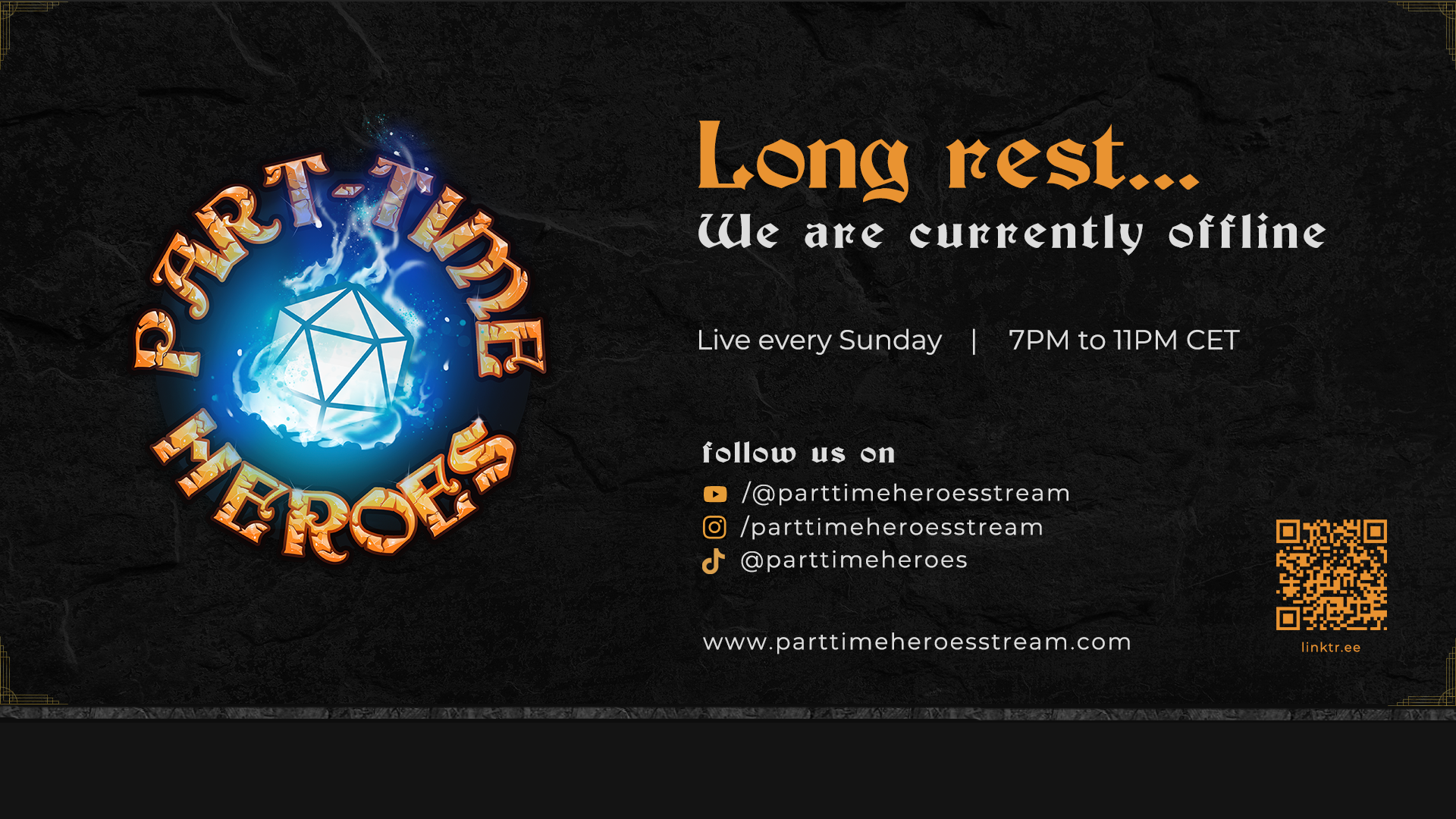 Design for the offline screen for Twitch account, in same style of the overlay. Made by Yara Prins.
